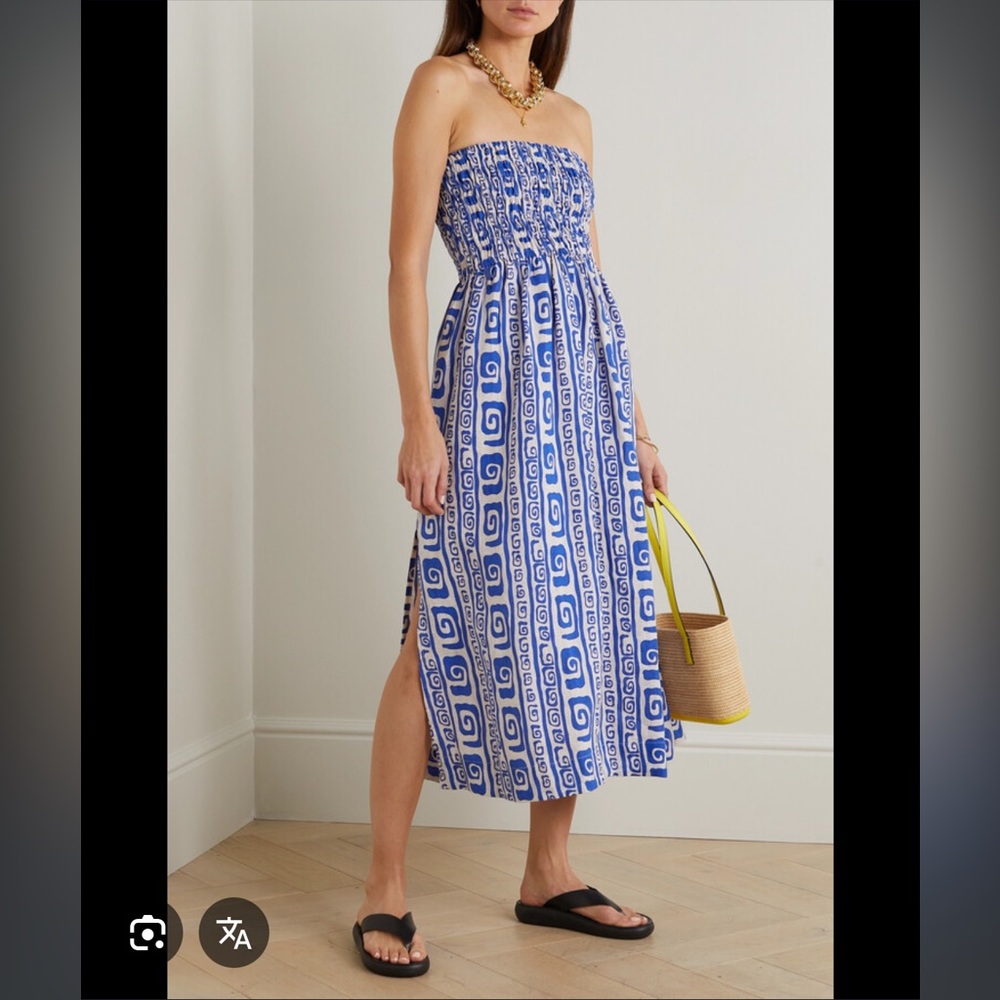 Faithfull the Brand Musee Smocked Printed Linen Dress size L (8)